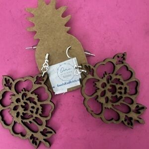 New handmade flower shaped laser cut wood looking earrings